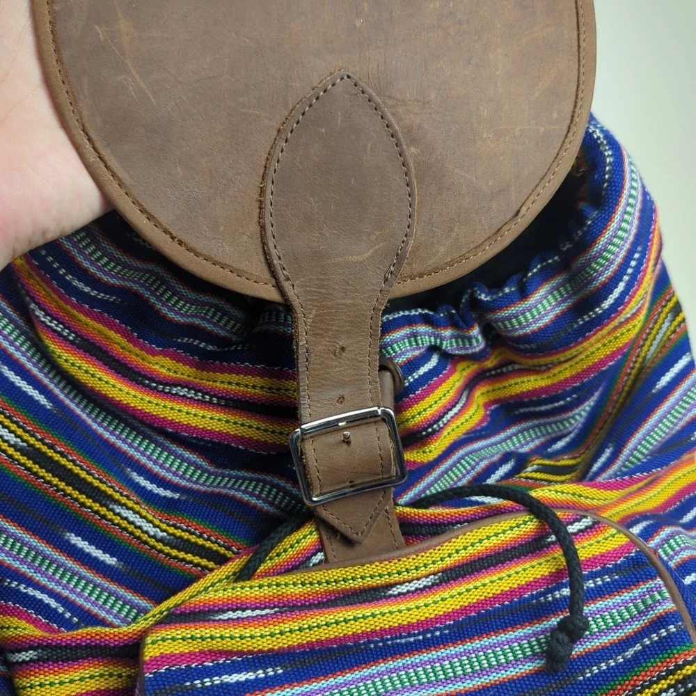 Reef Drawstring Backpack Sack, Hippie Boho Festival Striped Leather Surf‎ Beach